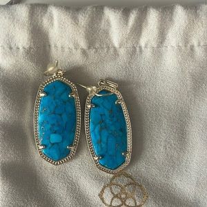 Kendra Scott- Elle Gold Drop ER In Bronze Veined Turquoise